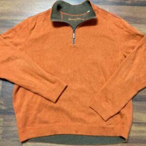 Tommy Bahama Sweater Mens XL Orange 1/4 Quarter Zip Pullover Sweatshirt
